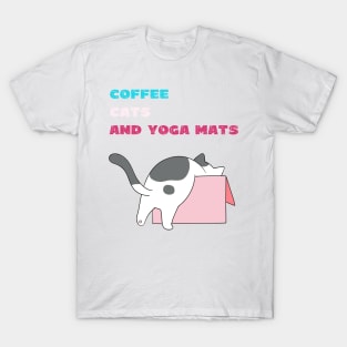 Coffee cats and yoga mats funny yoga and cat drawing T-Shirt